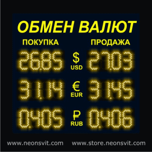 Табло курса валют TKV-008 габаритными размерами 90 х 85 х 10 см