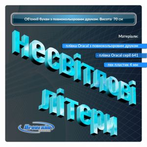 Объемные буквы из пластика высотой 70 см с печатью